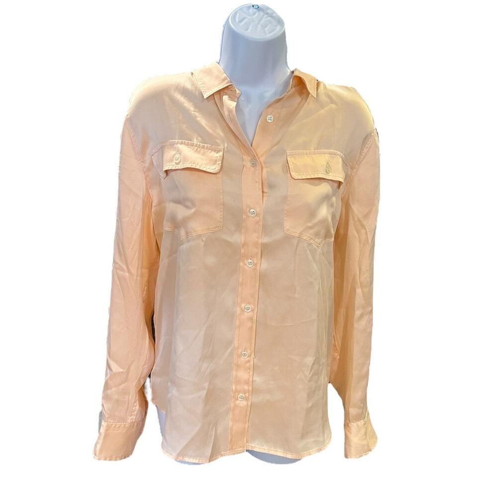 NWT J. CREW Iced Peach Blythe Button Down Silk Shirt 2 Pocket Blouse Women's 12